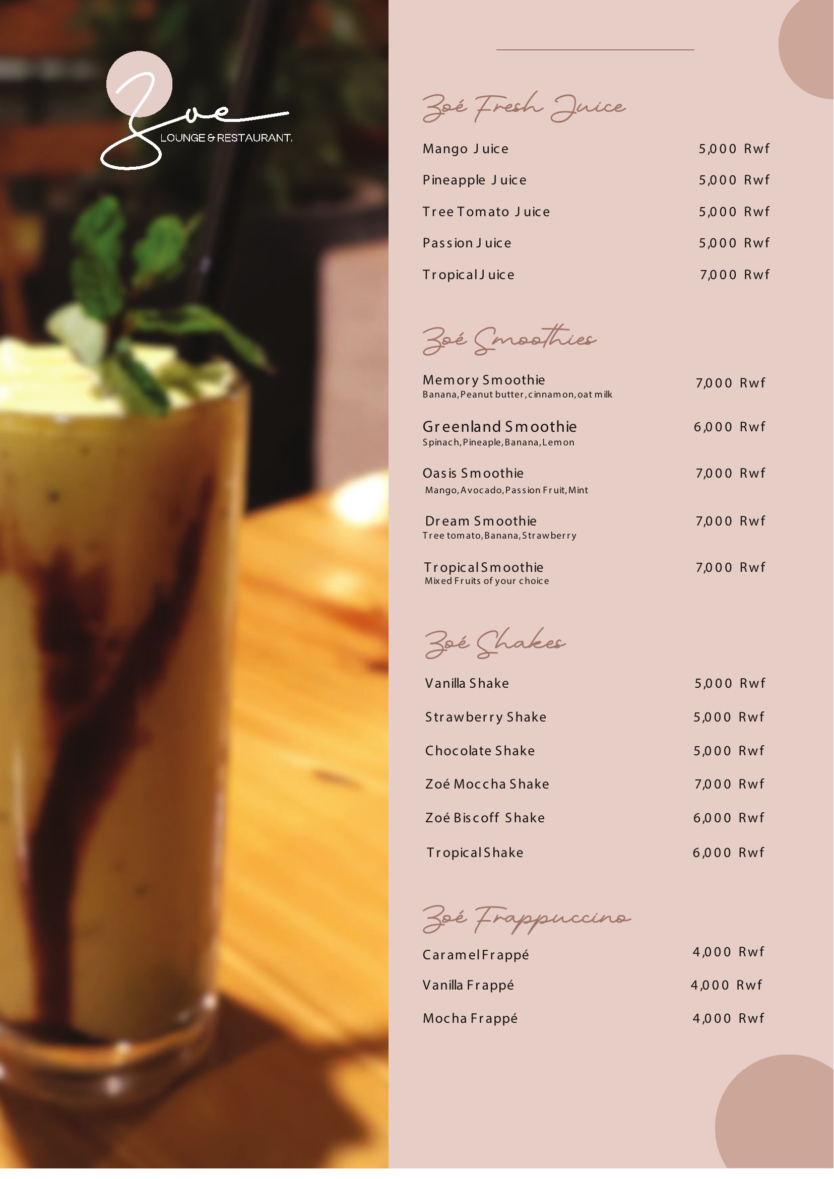 Zoé Lounge & Restaurant menu — page 3